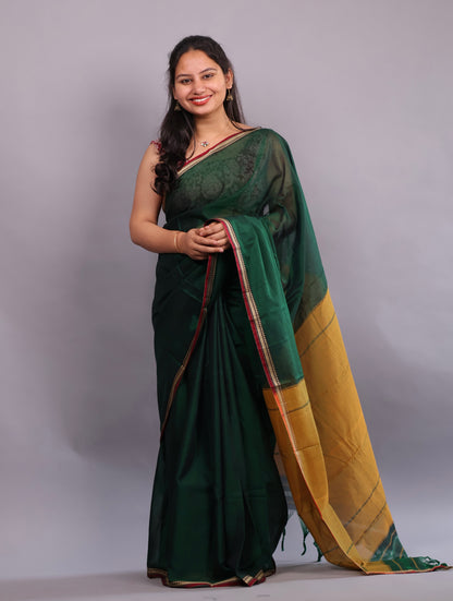 Green Narayanpet Cotton Saree | Looms & Tassels