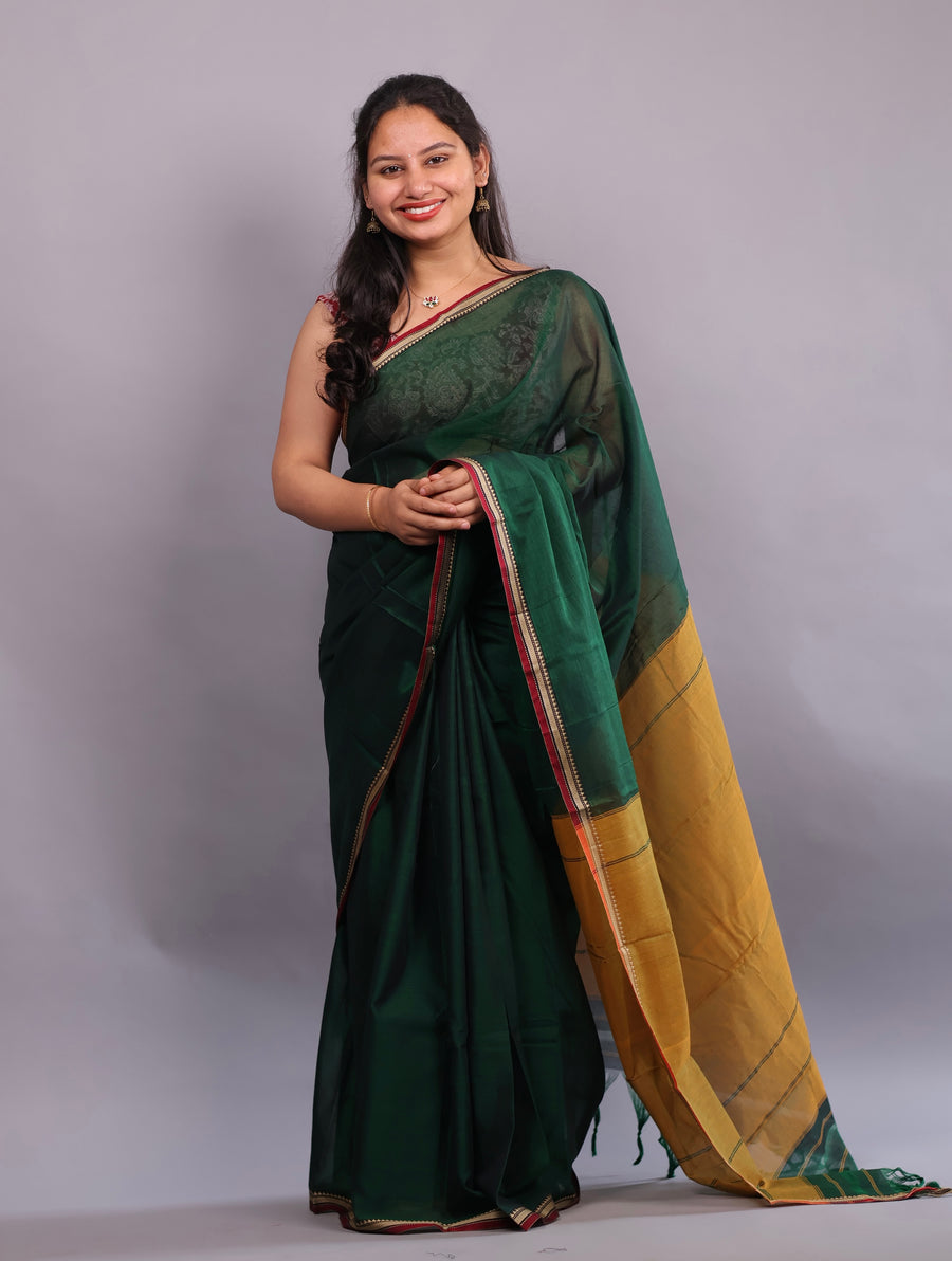 Green Narayanpet Cotton Saree | Looms & Tassels