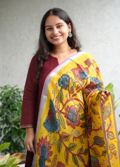 Pen Kalamkari Mangalagiri silk Dupatta