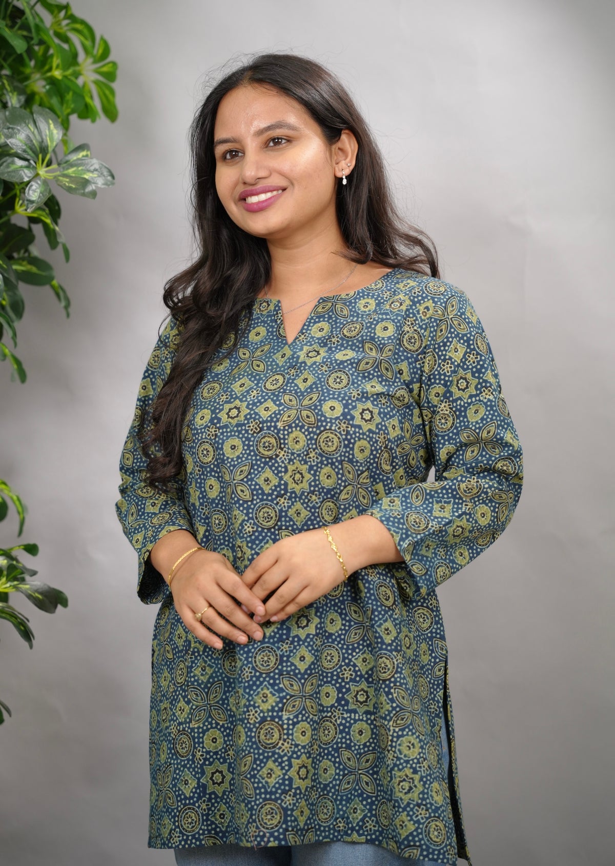 Indigo Ajrakh Hand Block Printed Short Top