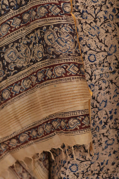 Hand Block Printed Kalamkari Unstitched 3pc Suit Set