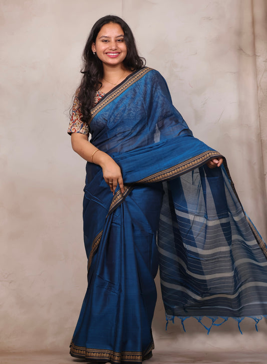 Blue Narayanpet Cotton Saree | Looms & Tassels