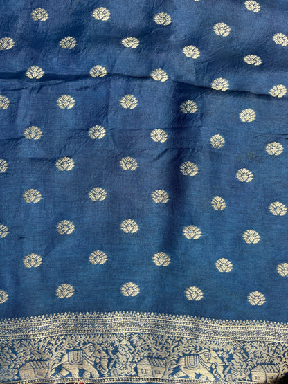 Blue Ajrakh Dola Silk Saree