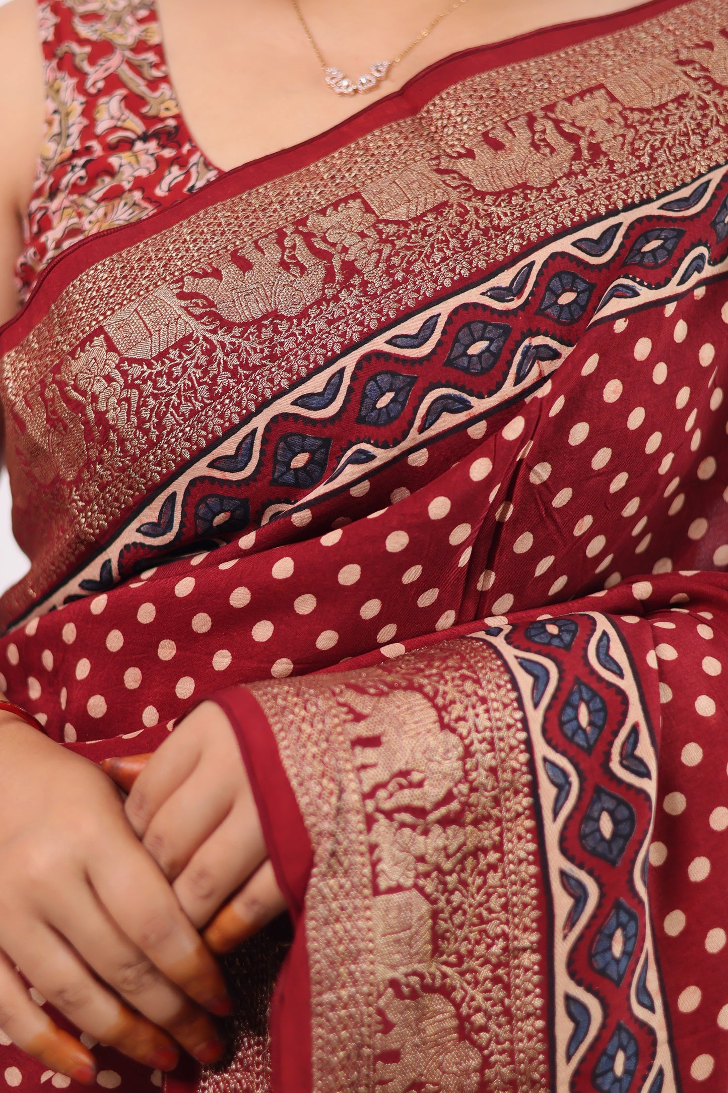 Ajrakh Dola Silk Saree