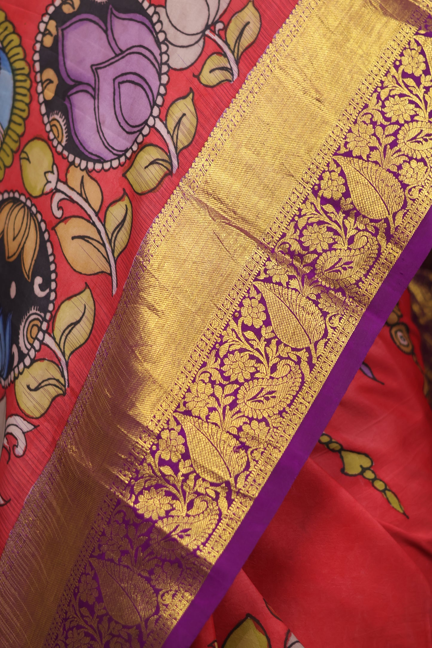 Kanchi Pattu Hand Painted Pen Kalamkari Saree