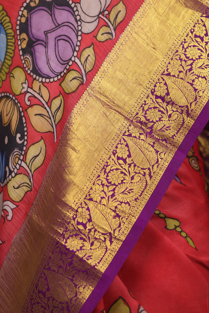 Kanchi Pattu Hand Painted Pen Kalamkari Saree