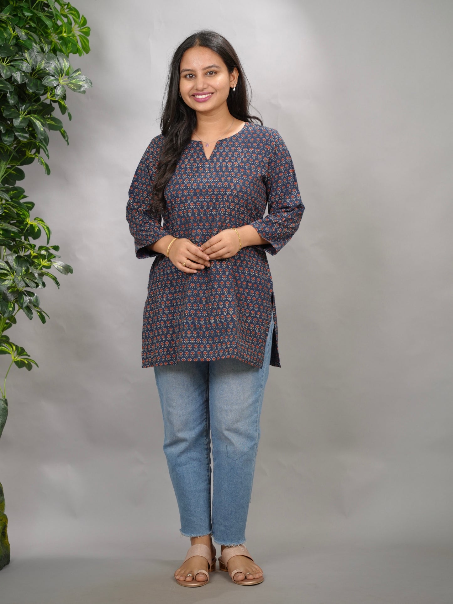 Indigo Ajrakh Hand Block Printed Short Top