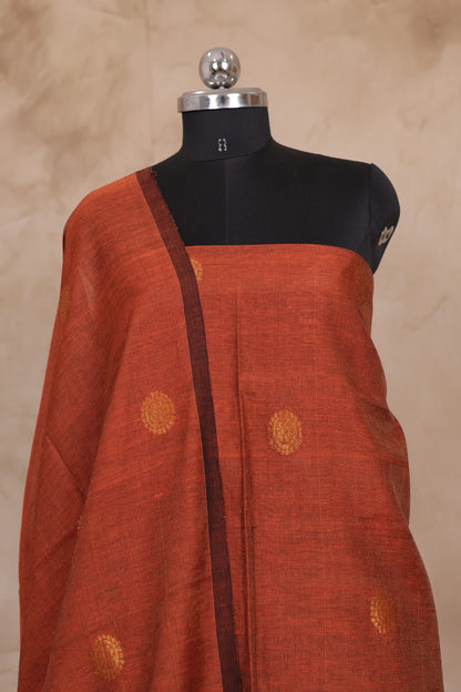 Rust Handwoven Jamdhani weaving Tissue Linen 2 piece suit sets | Looms & Tassels