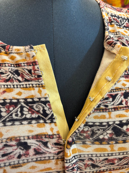 Round neck Stretchable Hand block printed kalamkari blouse with front hooks