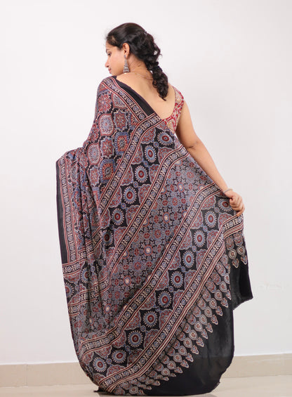 Ajrakh Modal Silk Saree