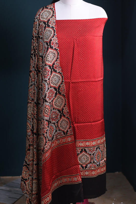 Handblock printed Ajrakh modal silk 2 piece suit set
