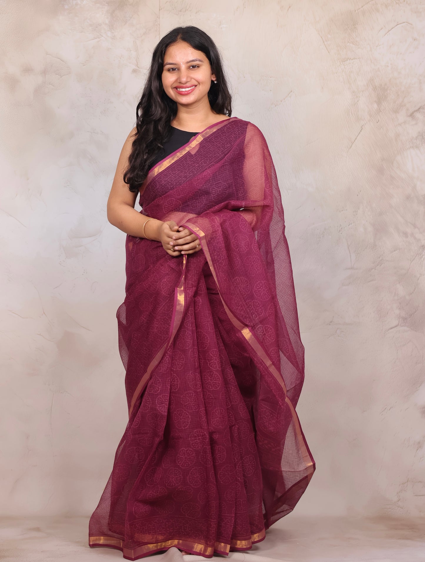 Pure Kota Doria Saree with Bagru Handblock Prints | Looms & Tassels