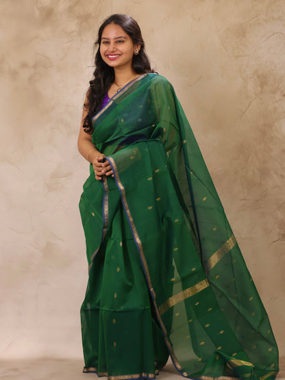 Green Handloom Maheswari Silk Cotton Sarees | Looms & Tassels