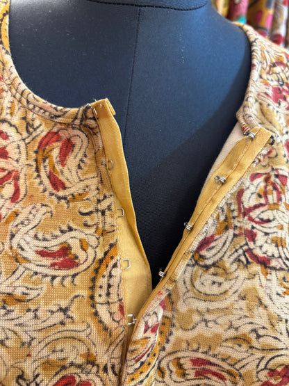 Round neck Stretchable Hand block printed kalamkari blouse with front hooks