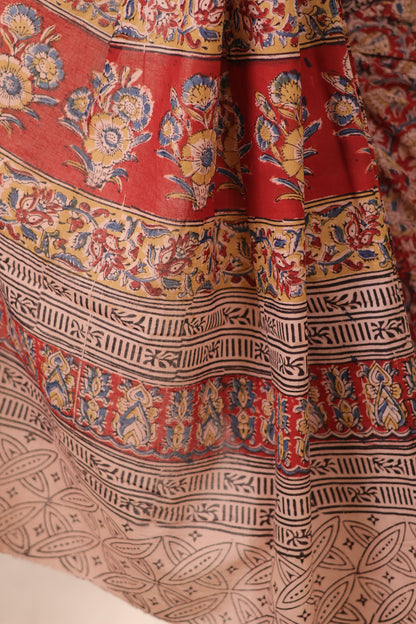 Maroon Hand Block Printed Kalamkari Cotton Saree | Looms & Tassels
