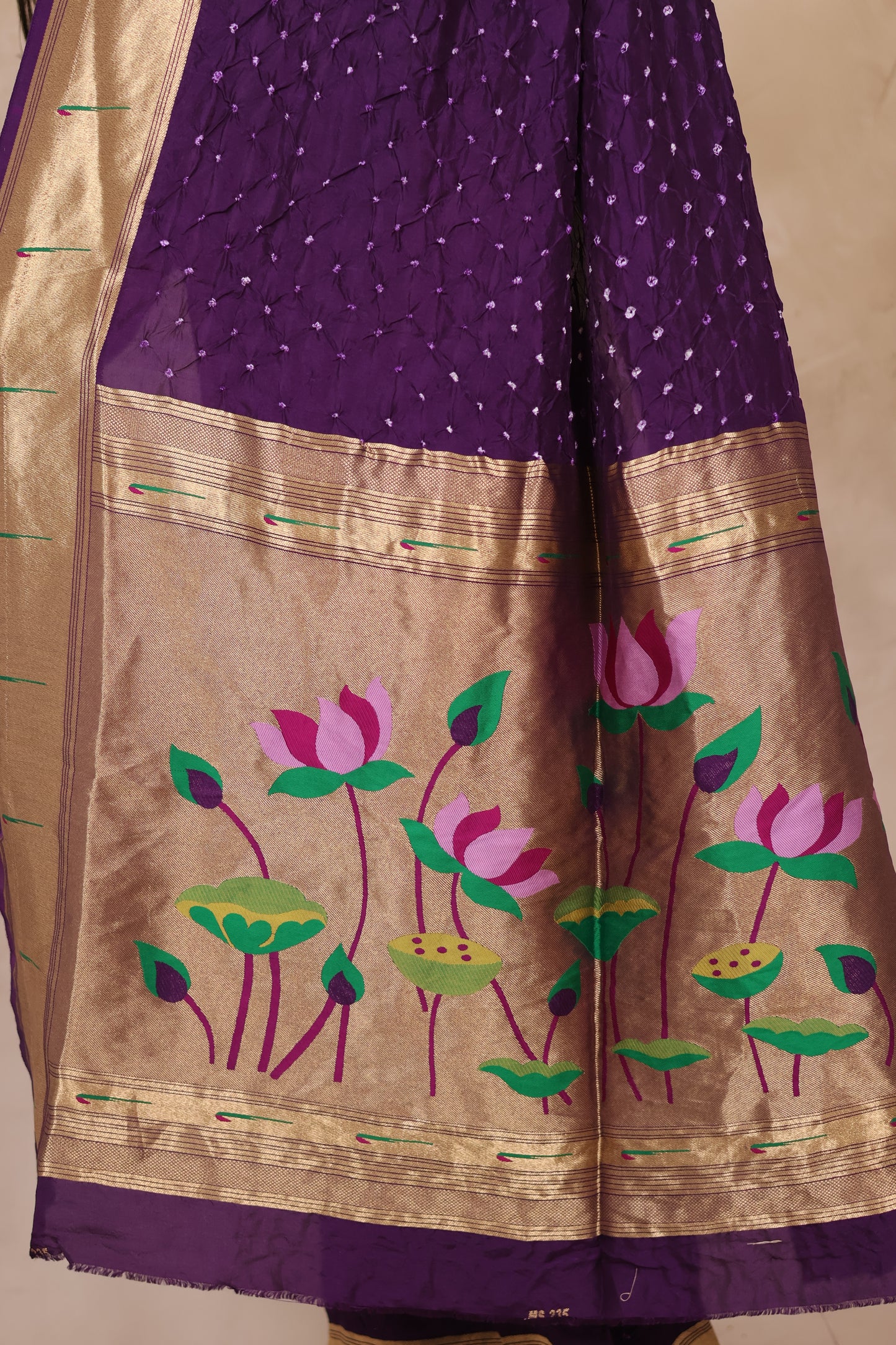 Purple Handcrafted Bandhani Paithani Dola Silk Saree | Looms & Tassels