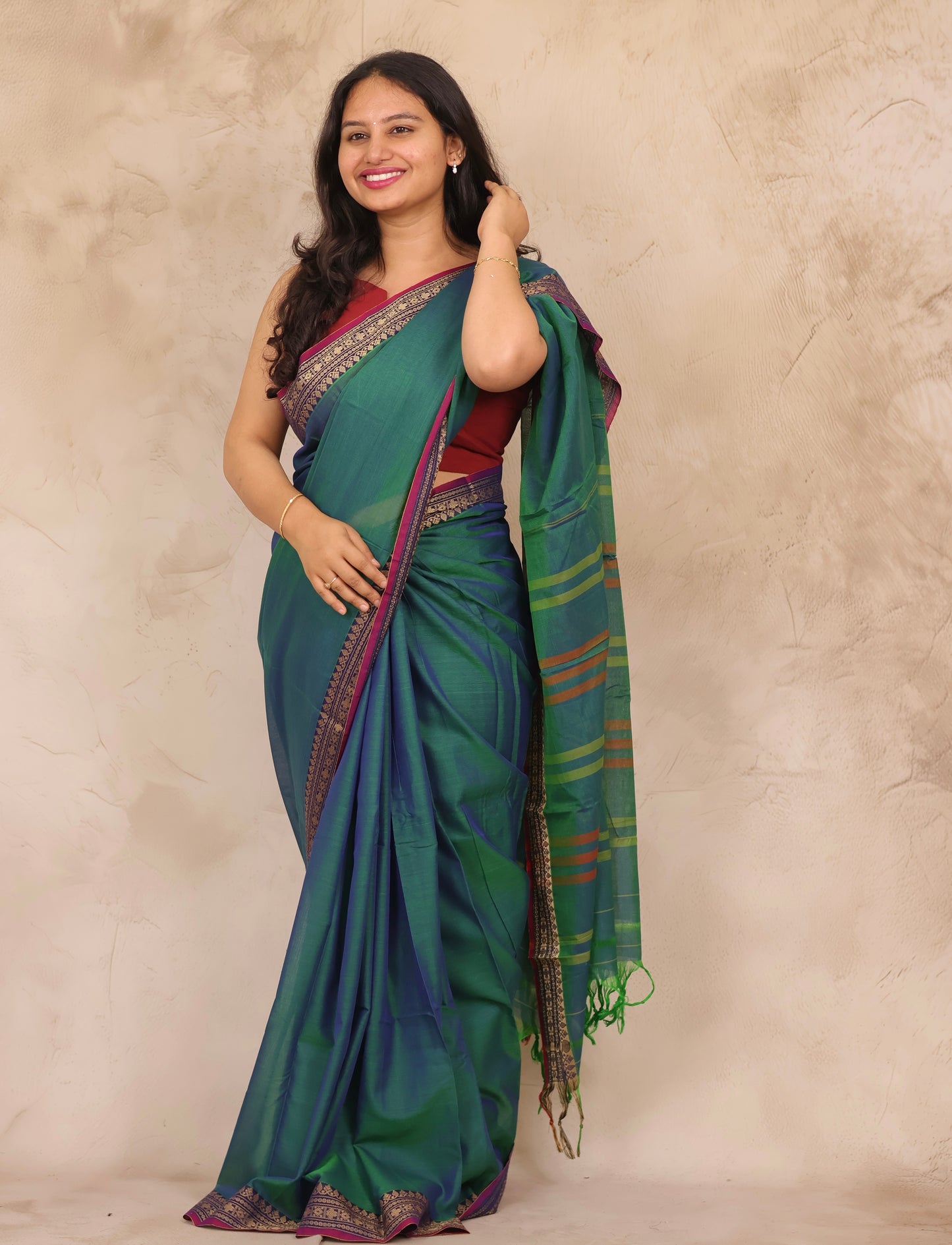 Peacock Blue Narayanpet Cotton Saree | Looms & Tassels