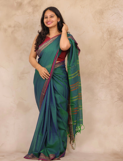 Peacock Blue Narayanpet Cotton Saree | Looms & Tassels