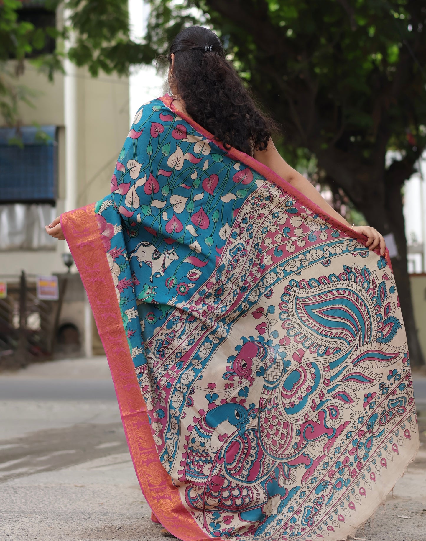 Pichwai Kanchi Border Kalamkari Chennur Silk Saree