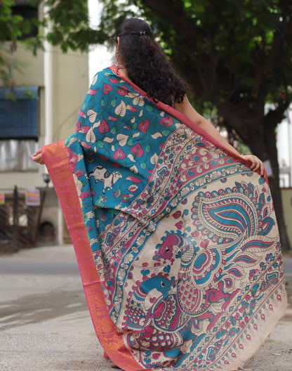 Pichwai Kanchi Border Kalamkari Chennur Silk Saree