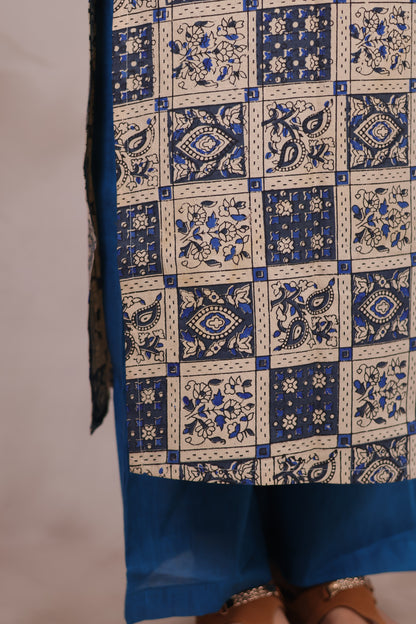 Blue Pure Cotton Kalamkari Co-Ord Set | Looms & Tassels