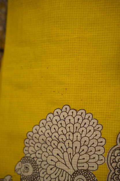 Yellow Kalamkari Kota Cotton 3 piece suit (stitched) | Looms & Tassels