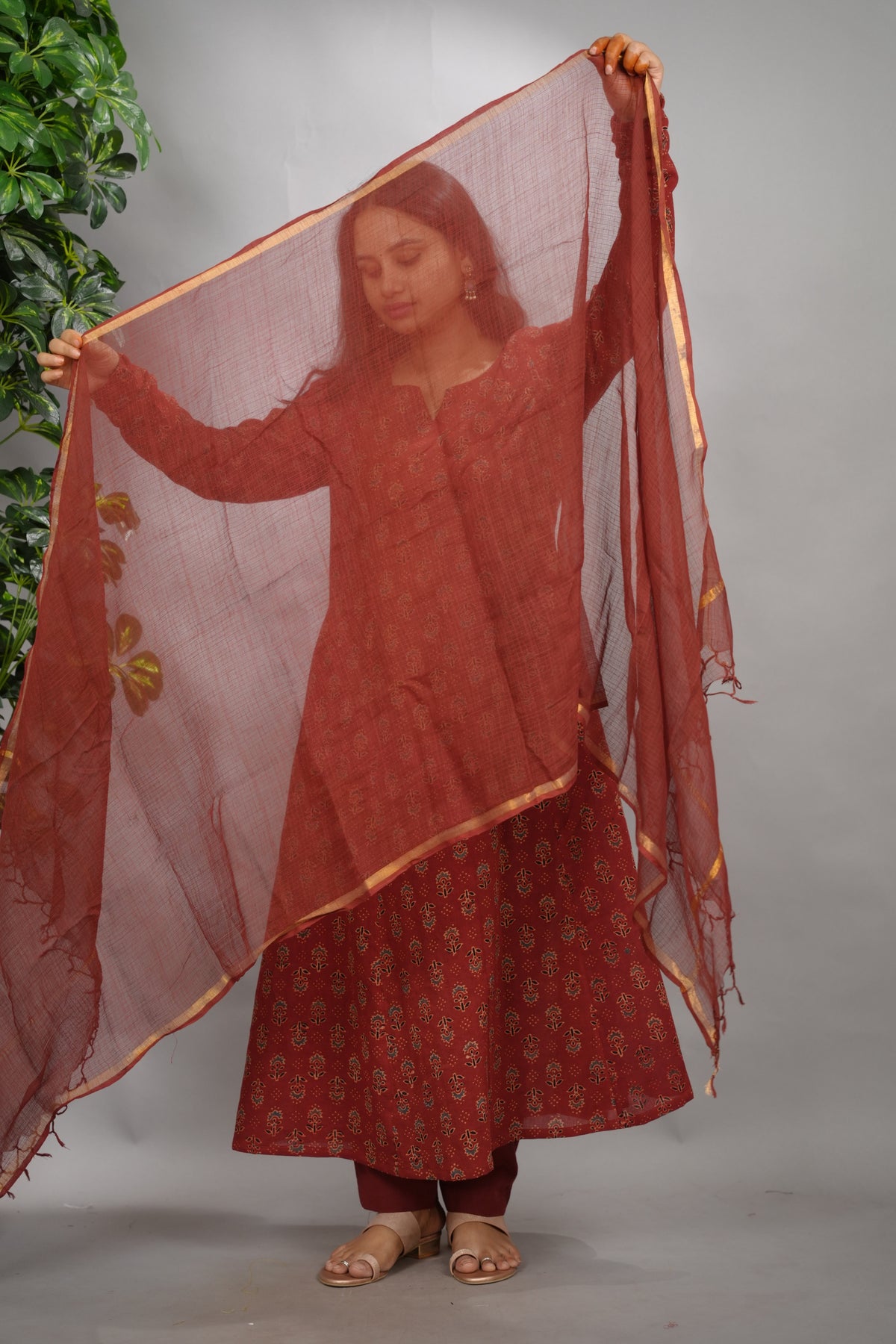 Maroon Plain Kota Doria Dupatta