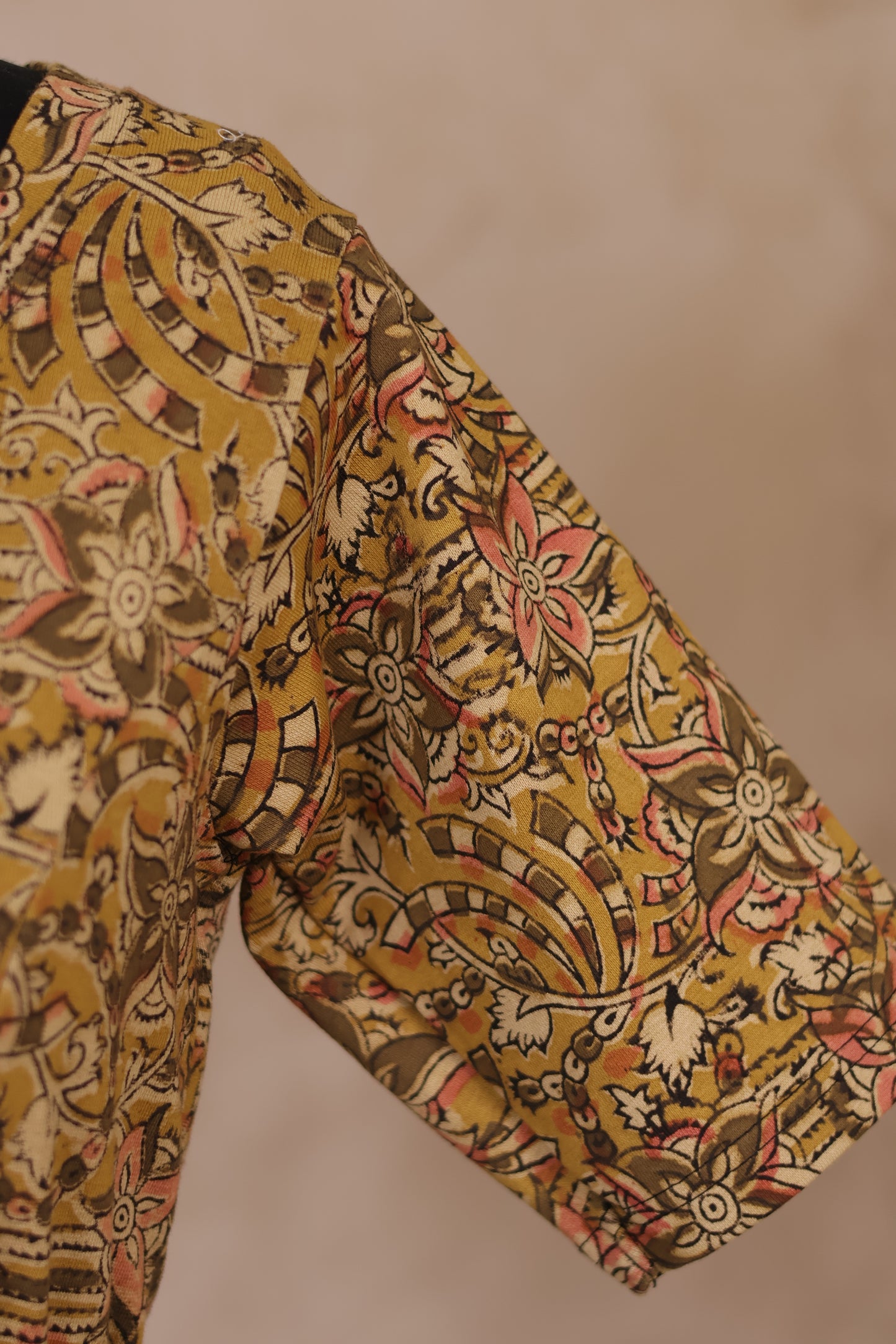 V Neck Stretchable Hand block printed kalamkari blouse
