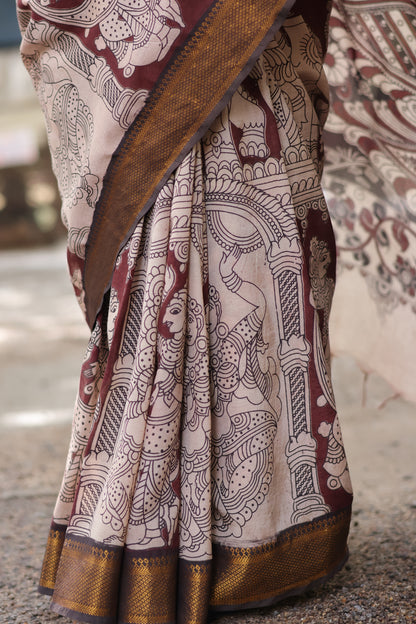 Nizam Border Kalamkari Silk Sare
