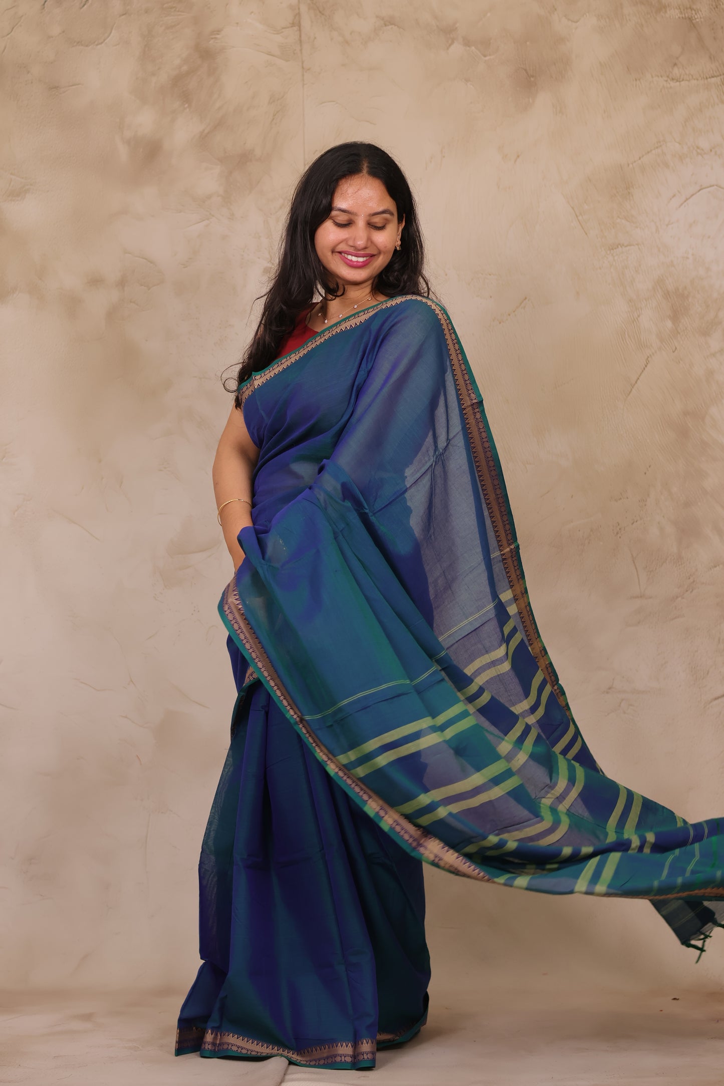 Blue Narayanpet Cotton Saree | Looms & Tassels