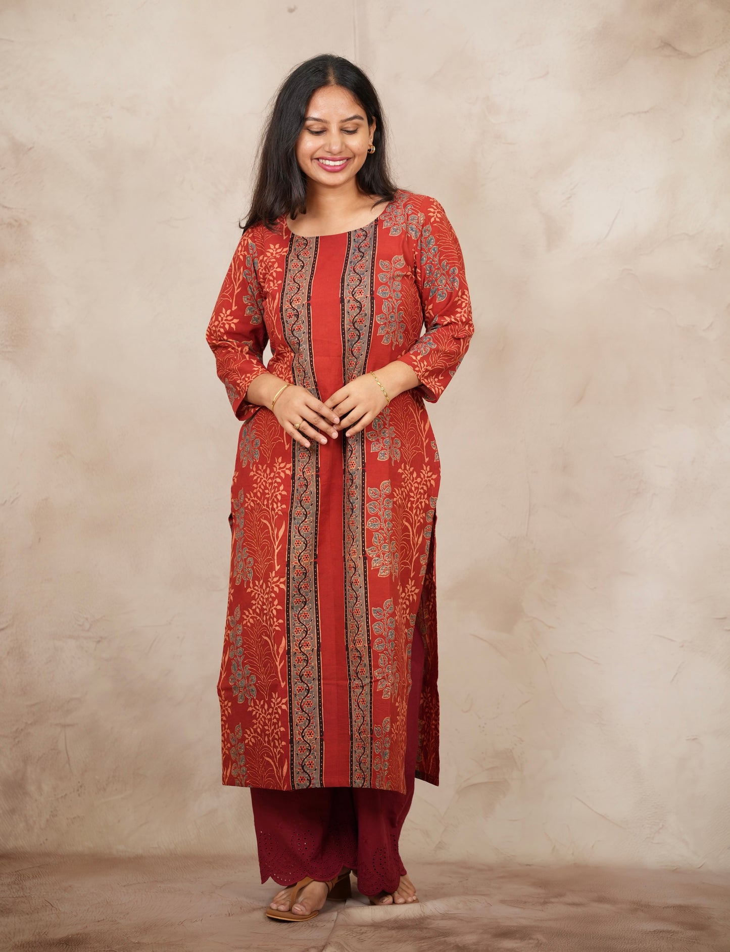 Red Ajrakh Pattern Hand Block printed Kurti | Looms & Tassels