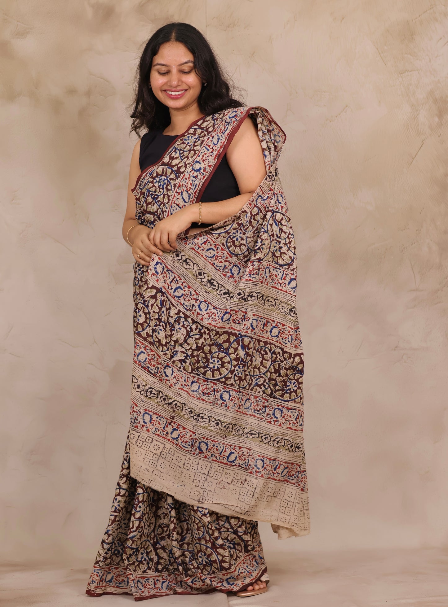 Hand Block Printed Kalamkari Chennur Silk Saree