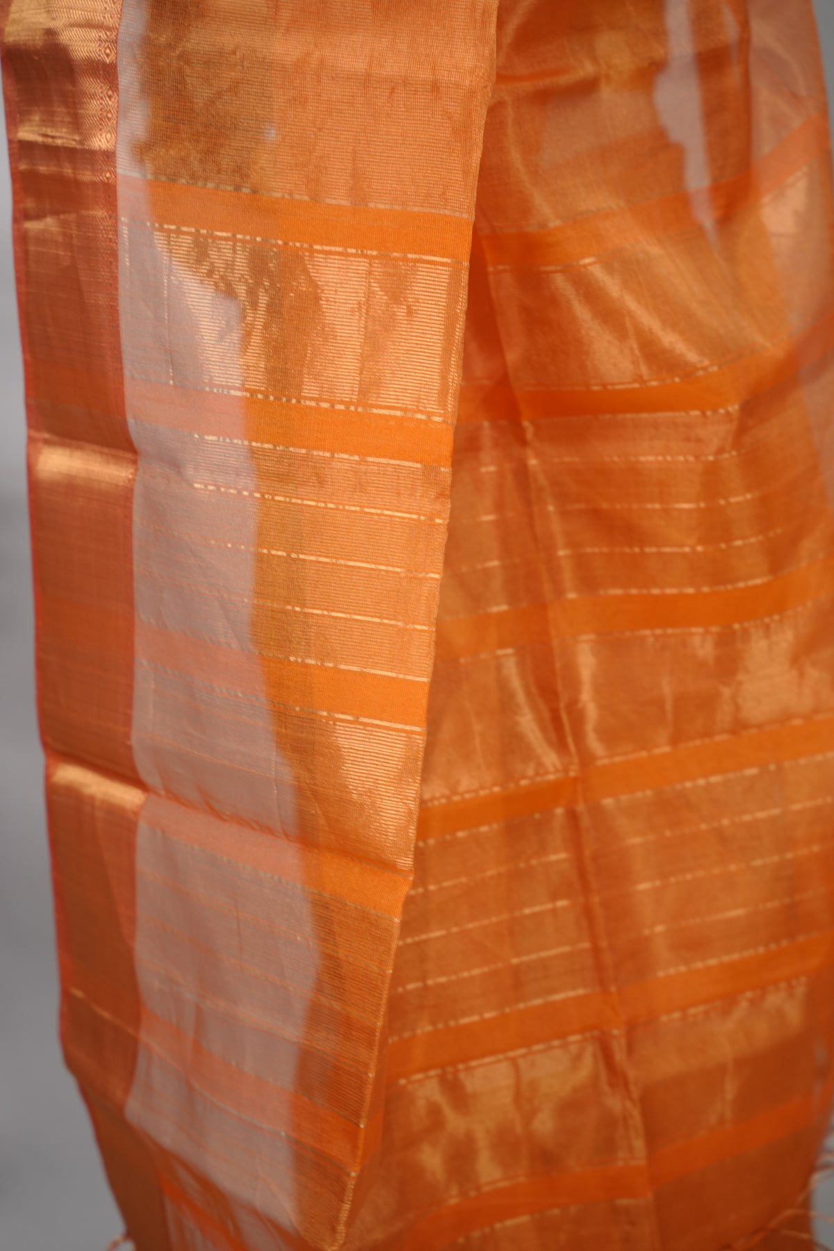 Orange Checks Handloom Maheswari Tissue Silk Cotton Sarees | Looms & Tassels