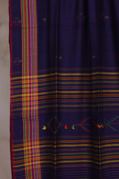 Blue Bhujodi weaving Malai Cotton Saree | Looms & Tassels