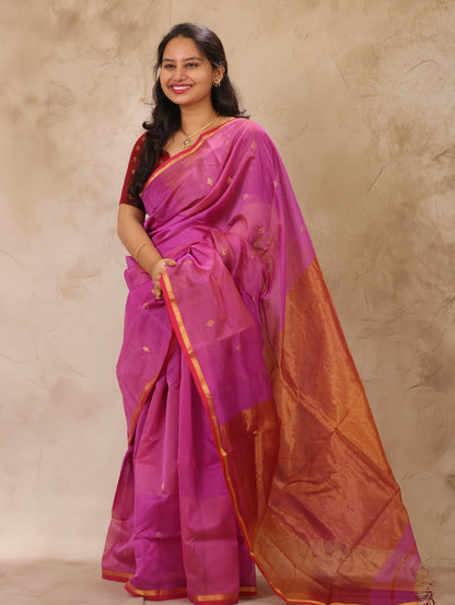 Lavender Handloom Maheswari Silk Cotton Sarees | Looms & Tassels
