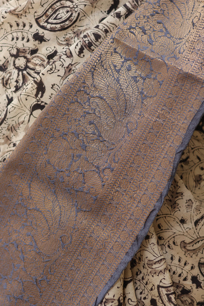 Grey Kuppadam Border Kalamkari Uppada Silk Saree