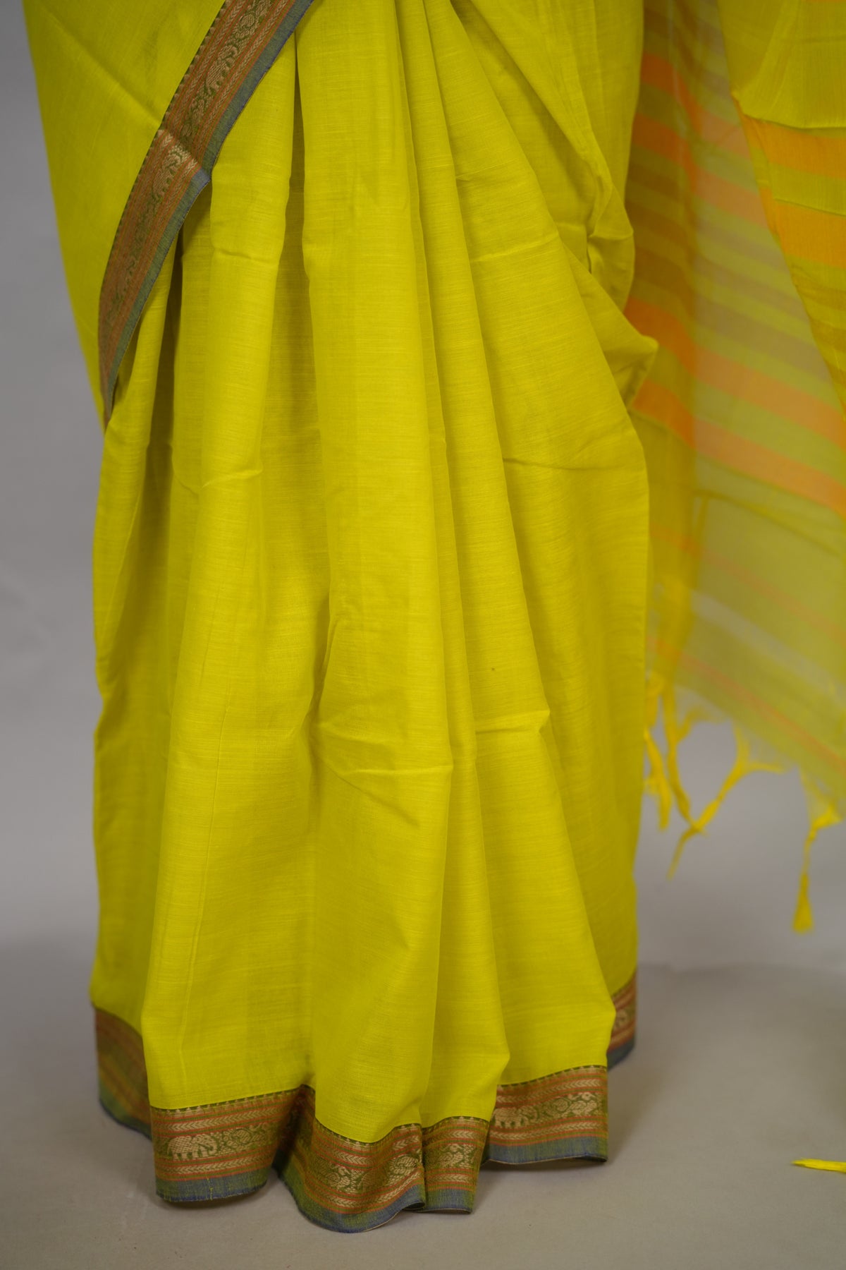 Lemon Green Narayanpet Cotton Saree | Looms & Tassels