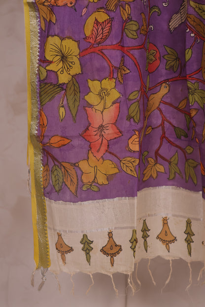 Lavender Pen Kalamkari Mangalagiri silk Dupatta
