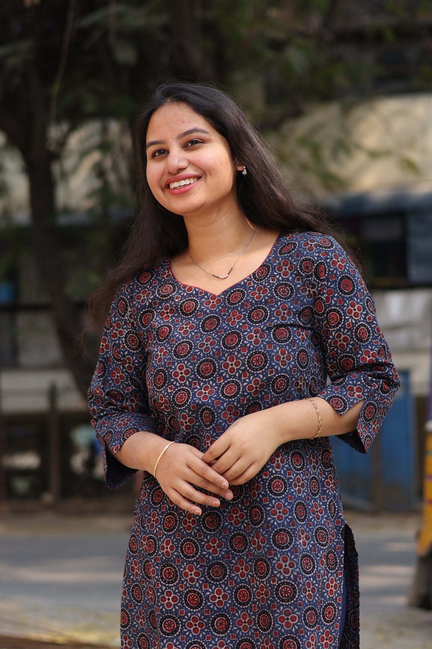 Indigo Ajrakh Hand Block Printed Kurti