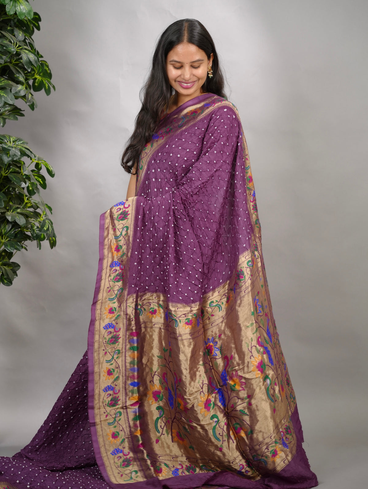 Handcrafted Bandhani Paithani Dola Silk Saree | Looms & Tassels
