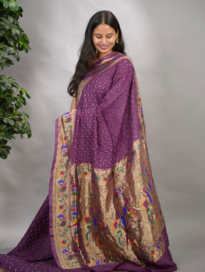 Handcrafted Bandhani Paithani Dola Silk Saree | Looms & Tassels