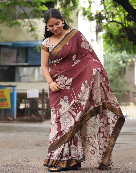 Nizam Border Kalamkari Silk Sare