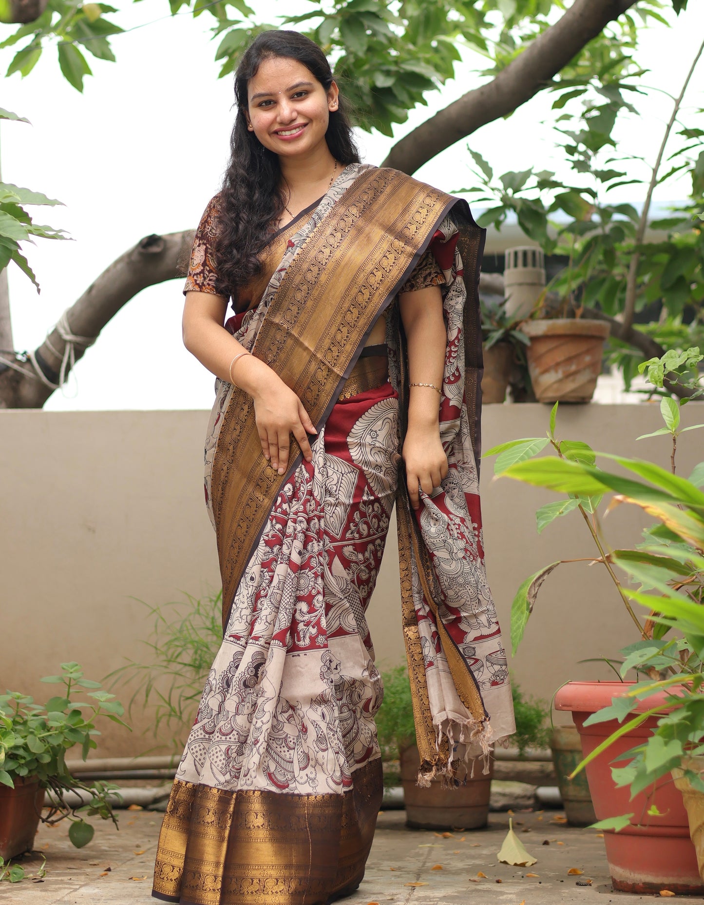 Kanchi border Kalamkari chennur silk saree