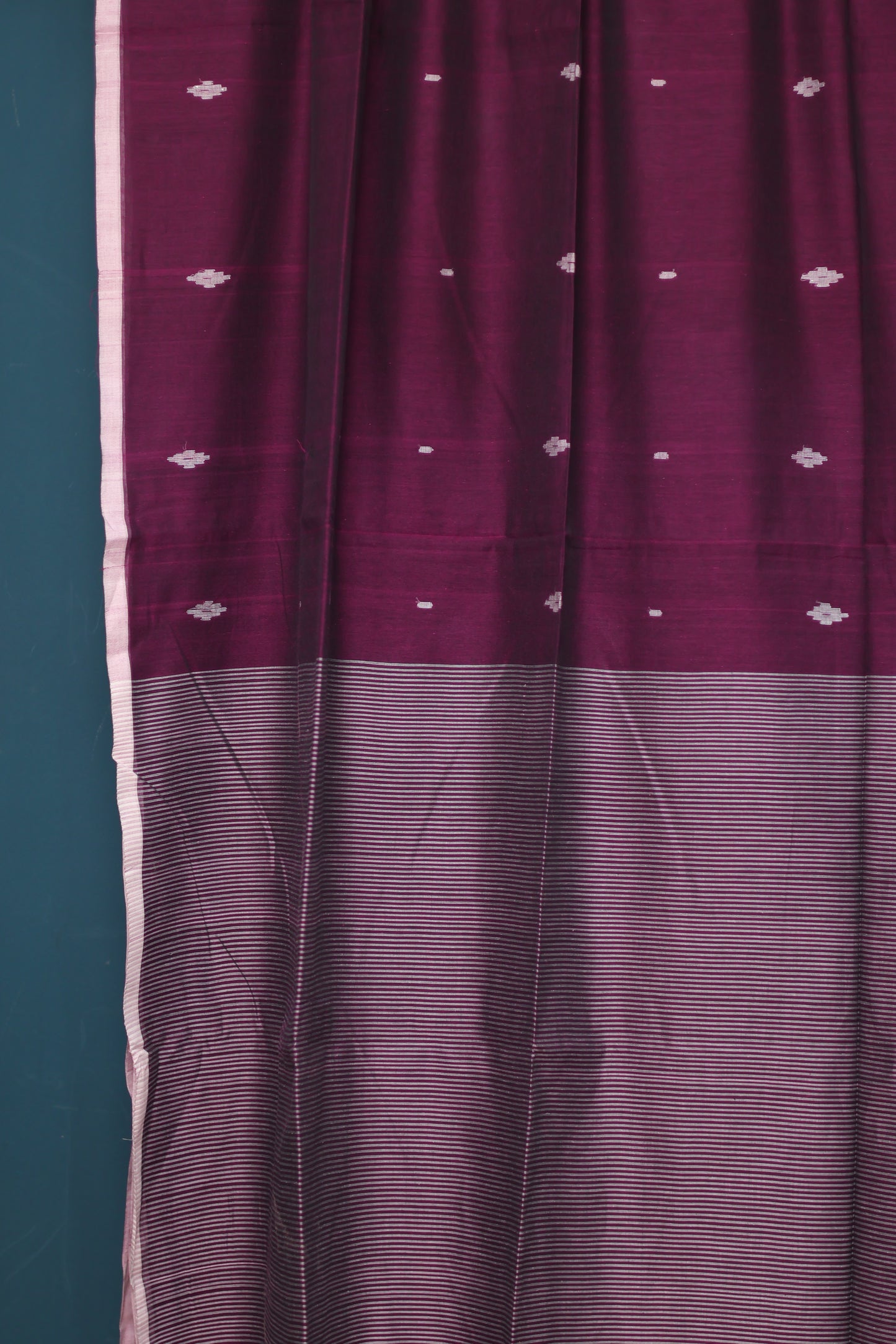 Wine Pure Handwoven Mercerised Cotton Saree with Butta Weaving