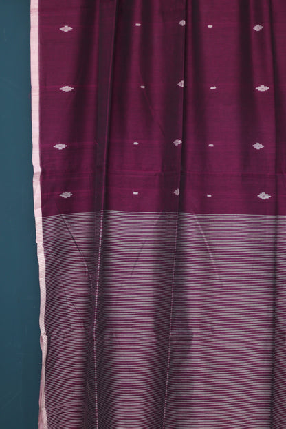 Wine Pure Handwoven Mercerised Cotton Saree with Butta Weaving