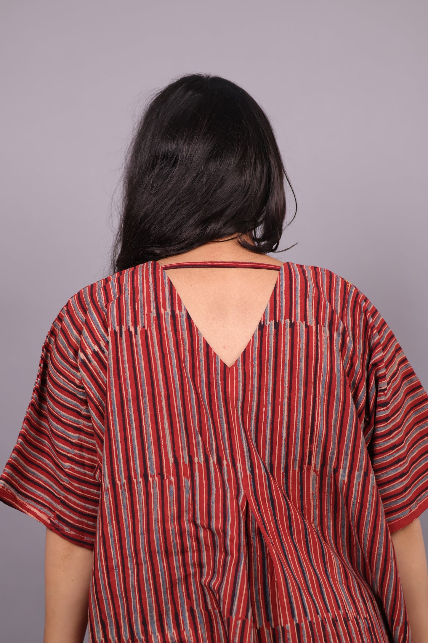 Red Ajrakh Handblock Printed Cotton Kaftan – Elegant & Breathable Ethnic Wear | Looms & Tassels