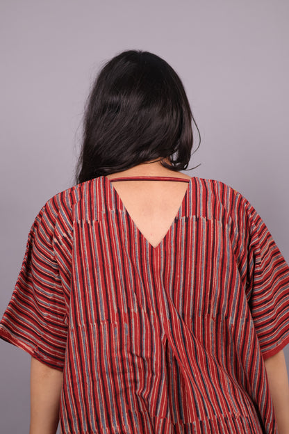 Red Ajrakh Handblock Printed Cotton Kaftan – Elegant & Breathable Ethnic Wear | Looms & Tassels