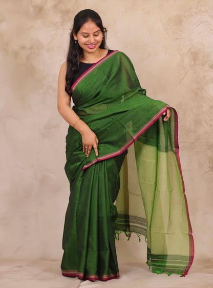 Green Narayanpet Cotton Saree | Looms & Tassels
