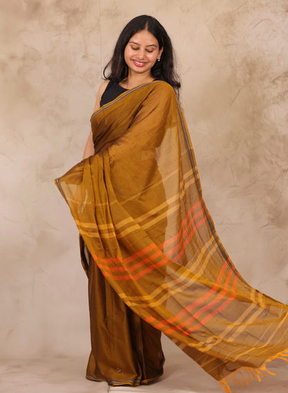 Mustard Narayanpet Cotton Saree | Looms & Tassels