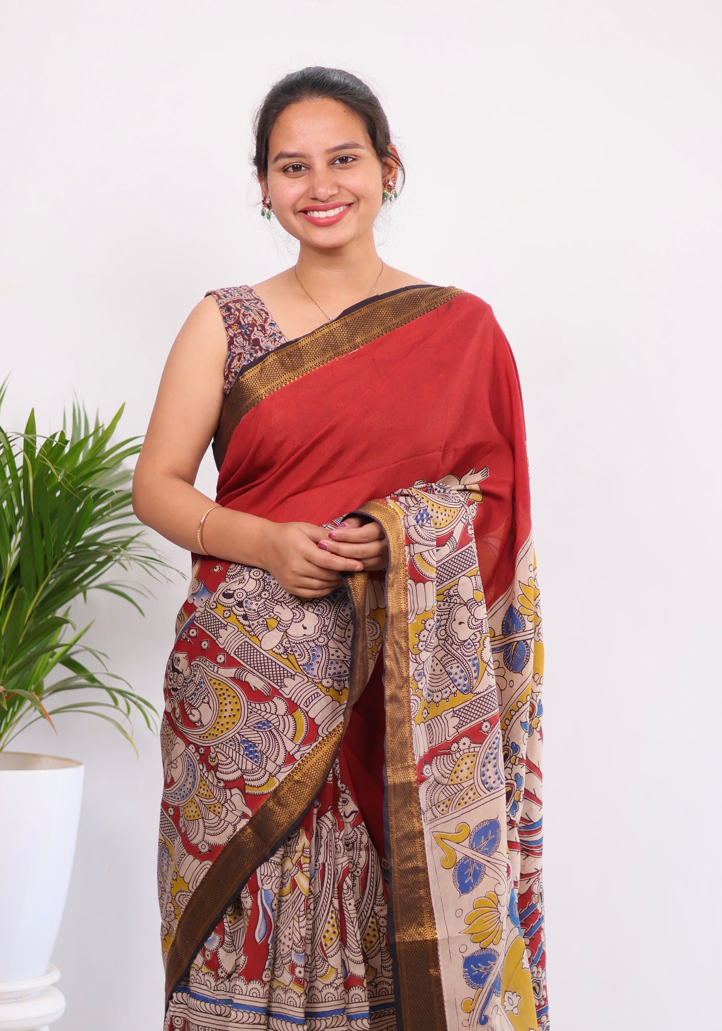 Nizam Border Kalamkari Silk Saree